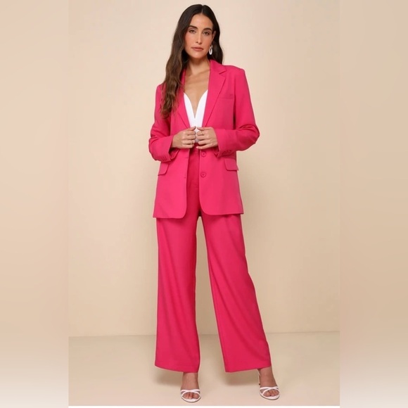Lulus Bold Poise Hot Pink Button-Front Blazer Large - Picture 4 of 6